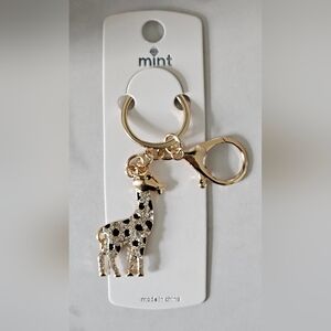 Mint Clear & Black Rhinestone Giraffe Bag Charm x Keychain w/ Gold Tone Hardware
